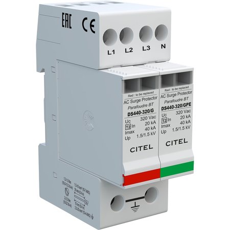 CITEL AC DIN Rail Protector, 3 Phase, 415/240V DS44S-320/G